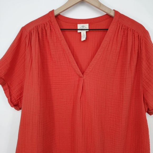 St. Johns Bay Womens Gauzy Top Size 1X Red Orange Cotton Summer Beachy Flowy - Picture 2 of 7